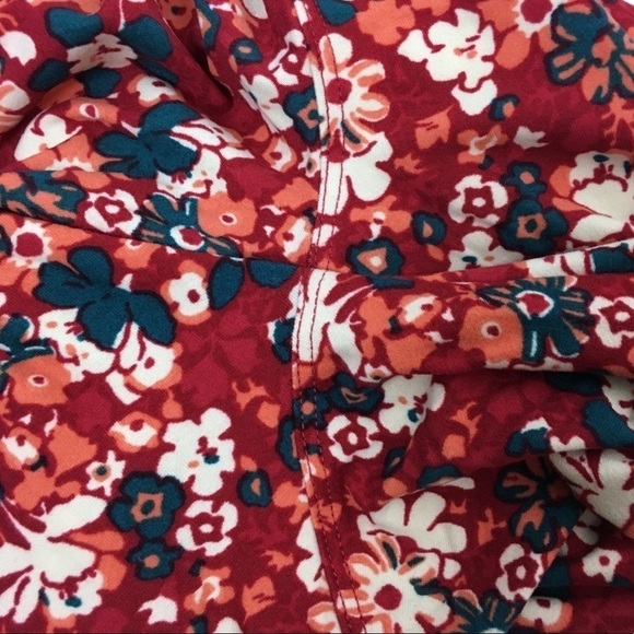 LULAROE Leggings OS One Size Floral Flowers Retro Burgundy Teal White Orange - Picture 8 of 9